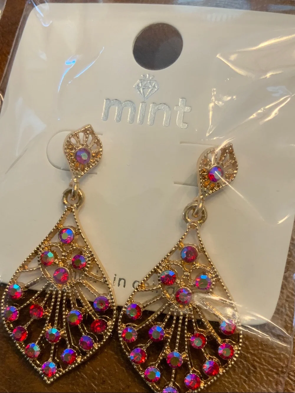Mint Gold-Tone Earrings with Pink and Aqua Accents